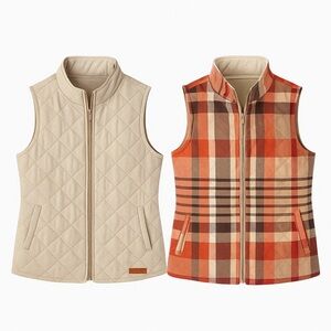 Reversible Quilted Vest Tan & Plaid Fall Layering Piece – MarleyLilly Size M